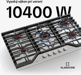 Klarstein Turbocast plynová varná doska, 304 nehrdzavejúca oceľ, 5 horákov, profesionálny liatinový držiak, horák wok