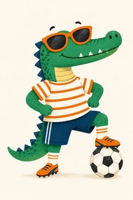 Krokodíl futbalista - Metalický obraz 60x40cm