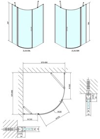 Polysan, ZOOM LINE BLACK štvrťkruhová sprchová zástena 900x900mm, číre sklo, ľavá, ZL2615BL