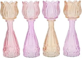 4ks pastelový mix sklenený svietnik / váza tulipán Love Tulip - Ø 7*22cm