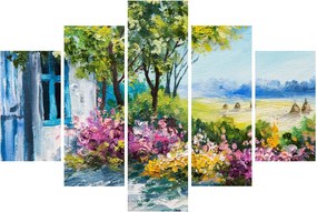 Obraz záhradky pred domom, olejomaľba (150x105 cm)
