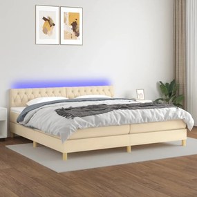 Posteľ boxsping s matracom a LED krémová 200x200 cm látka 3133986