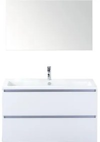 Kúpeľňový nábytkový set Vogue 100 cm s keramickým umývadlom a zrkadlom biela vysoko lesklá