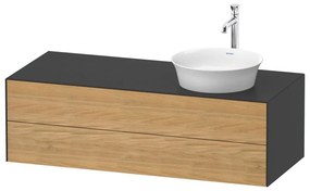 DURAVIT White Tulip závesná skrinka pod umývadlo na dosku vpravo, 2 zásuvky, 1300 x 550 x 408 mm, dub prírodný masív/grafit matný, WT4987RH558