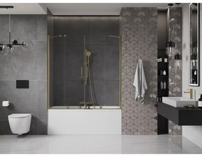 Mexen Velar Duo, 2-krídlová posuvná vaňová zástena 140 x 150 cm, 8mm číre sklo, zlatý lesklý profil, 896-140-000-02-50