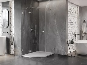 Mexen Lunar, päťuholníkový sprchový kút naklápací doľava 90 x 100 cm, 8mm číre sklo, oceľový profil, 831-090L-100P-97-00-L