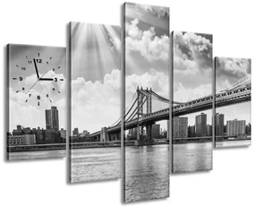 Gario Obraz s hodinami Brooklyn New York - 5 dielny Rozmery: 150 x 105 cm