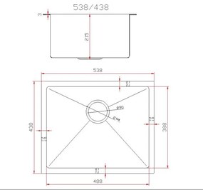 Gamma Gamma, 1-komorový nerezový drez 540x440x210 mm, čierna, GMA-S5444-BK