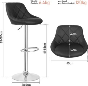 MIADOMODO Barová stolička 2ks, bez podrúčky, čierna