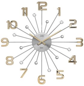 Dekoratívne nástenné hodiny JVD HT109.2 (49 cm) – strieborné s kryštálmi