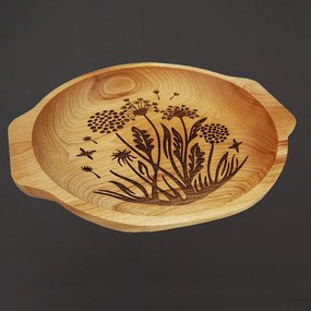 AMADEA Drevená miska kvety - púpavy, masívne drevo, 24 cm