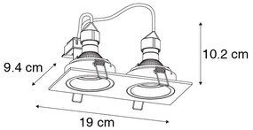 Sada 6 štvorcových zapustených bodových svetiel čierna nastaviteľná 2-svetlá - Chuck
