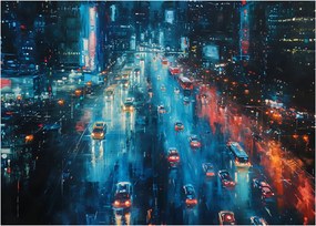 Sklenený obraz - Veľkomesto, olejomaľba (70x50 cm)