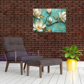 Sklenený obraz - 3D magnólia (70x50 cm)