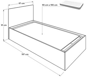 Jednolôžková posteľ 90 cm Kalabora (s roštom) (s úl. priestorom) (biela). Akcia -18%. Vlastná spoľahlivá doprava až k Vám domov. 1108497