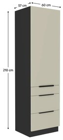 Vysoká kuchynská skriňa Arikona 60 DKS 210 3S1F (kašmír + čierna) . Vlastná spoľahlivá doprava až k Vám domov. 1097066