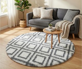 TZ Biely okrúhly vzorovaný koberec shaggy Decor Cube Rozmer: 140 cm