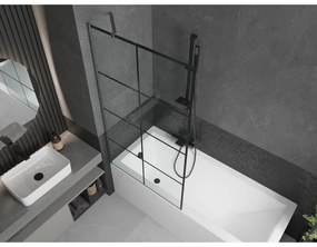 Mexen Next, 1-krídlová vaňová zástena 90 x 150 cm, 6mm číre sklo - čierny vzor, brúsený grafit, 895-090-000-00-77-66