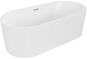 Mexen Paola, voľne stojaca vaňa, drážkovaná, 150 x 75 cm, biela matná, chrómový prepad, 52721507501-01