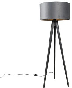 Stojaca lampa trojnožka čierna so sivým tienidlom 50 cm - Tripod Classic