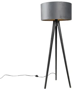 Stojaca lampa trojnožka čierna so sivým tienidlom 50 cm - Tripod Classic
