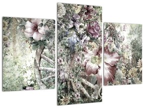 Obraz kvetov na drevenom bicykli (90x60 cm)