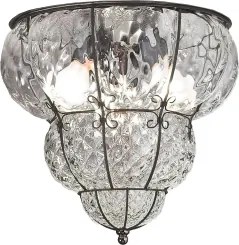 SIRU- Stropné svietidlo CLASSIC 3xE14/40W/230V pr. 25 cm číra/čierna benátske sklo