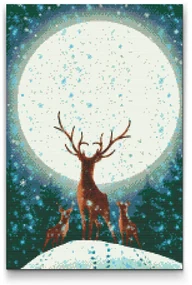 Gario Diamantové maľovanie Jeleň za splnu Rozmery: 40 x 60 cm, Rámovanie: Iba zrolované plátno, Diamanty: Okrúhle