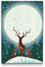 Gario Diamantové maľovanie Jeleň za splnu Rozmery: 40 x 60 cm, Rámovanie: Iba zrolované plátno, Diamanty: Štvorcové