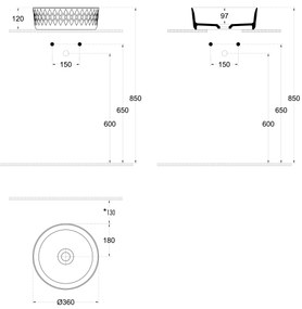 Isvea, ROMBO keramické umývadlo na dosku, priemer 36cm, biela, 10NF67036