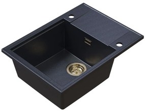 Sink Quality Sink55, kuchynský granitový drez 620x460x215 mm + zlatý sifón, čierna škvrnitá, SKQ-SINK.B.1KKO.XG