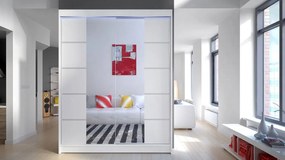 Posuvná skriňa Belgia V, Farby: čierna / biela + zrkadlo, Osvetlenie: osvetlenie LED RGB - farebné