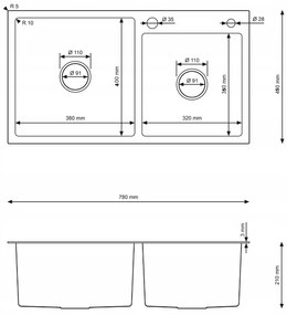 Erga HD, 1-komorový oceľový drez 780x450x210 mm, zlatá, ERG-MLS-HD7845G