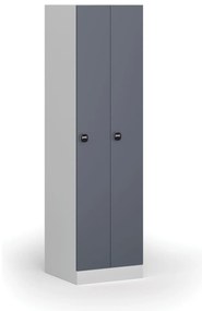 Kovová šatníková skrinka S1 zúžená, 2 oddiely, 1850 x 500 x 500 mm, zámok s čítačkou RFID kariet, tmavosivé dvere