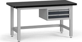 Pracovný stôl do dielne G4 so závesným boxom na náradie, MDF + PVC doska, 2 zásuvky, 1500 x 750 x 800 mm, grafit