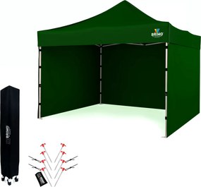 BRIMO Skladací altánok 3x3 m na Oslavy: Nepremokavá Ochrana a Bleskové Zloženie - s 3 stenami - Zelená 9
