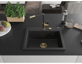 Mexen Oscar, 1-komorový granitový drez 580x490x205 mm, čierna, 6519581000-77-G