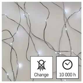 EMOS NANO LIGHTS vianočná nano reťaz LED na batérie, 10xLED, 0,9 m, studená biela, 2xAA, časovač, striebo