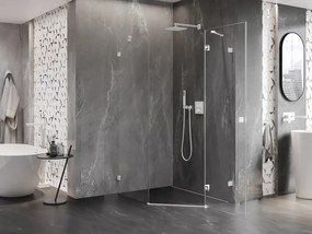 Mexen Lunar, päťuholníkový sprchový kút s pravým sklonom 80 x 90 cm, 8mm číre sklo, biely profil, 831-080P-090L-20-00-P