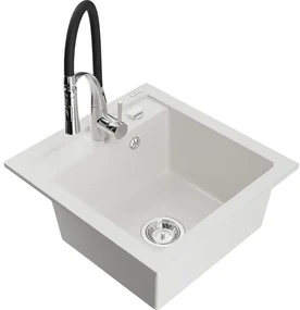 Mexen Vito, 1-komorový granitový drez 490x520x210 mm a drezová batéria Aster, biela, 6503-20-73450-07