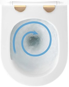Rea Carlo Mini Tornado, závesná WC misa 490x355x350mm + toaletné sedadlo, biela-zlatý okraj, REA-C6801