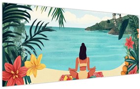 Obraz - Jogínka na pláži (120x50 cm)