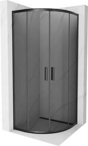 Mexen Rio, štvrťkruhový sprchovací kút s posuvnými dverami 80(dvere) x 80(dvere) x 190 cm, 6mm šedé sklo, čierny profil, 863-080-080-70-40