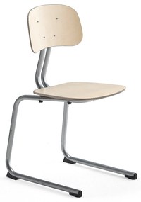 Školská stolička YNGVE, podnož s klzákmi, strieborná, breza, V 460 mm