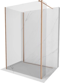 Mexen Kioto, 3-stenová sprchová zástena Walk-In 140 x 85 x 40 cm, 8mm číre sklo, medený matný profil, 800-140-085-221-65-00-040