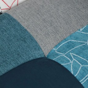 Relaxačné kreslo ušiak LISA + taburet — masív, látka, modrý patchwork
