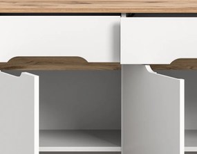 Široká komoda Scandi, biela/dub nox