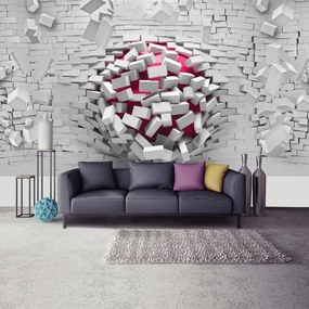 Fototapeta - 3D loptu a biela tehlová stena (254x184 cm)