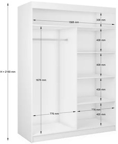 Kvalitná Šatníková Skriňa Makira 160 cm Biela/dub artisan