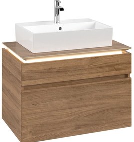 VILLEROY &amp; BOCH Legato závesná skrinka pod umývadlo na dosku (umývadlo v strede), 2 zásuvky, s LED osvetlením, 800 x 500 x 550 mm, Oak Kansas, B602L0RH